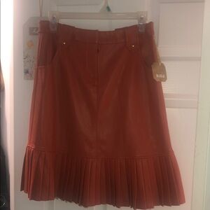 RyeGrass Burnt Brick Midi Skirt with Pleats